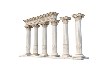 Fototapeta premium Elegant classical columns stand proudly, partially supporting a frieze. Intricate carvings crown the Corinthian tops, evoking lost temples, isolated on a transparent background