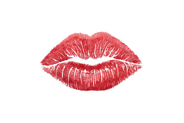 Perfectly centered red kiss imprint with well-defined contours. A bold symbol of love, flirtation, and charm delivering silent passion in a single, isolated on a transparent background