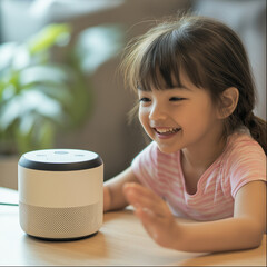 child using voice commands to customize an AI assistant that helps with daily tasks