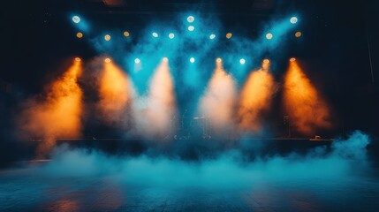 Concert Stage with Dramatic Lighting and Fog