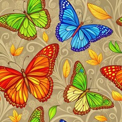 Butterfly dance colorful seamless pattern on earthy background nature art vibrant design