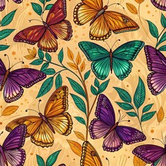 Colorful butterfly seamless pattern design nature environment graphic art vibrant aesthetic