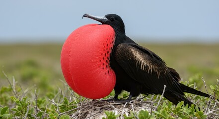 Naklejka premium Magnificent Frigatebird Displaying Inflated Gular Pouch