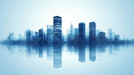 Fototapeta premium Cityscape Reflection: A Modern Metropolis at Dawn