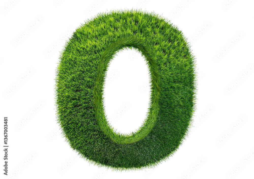 Poster grass font 3d rendering letter o isolated on a transparent or white background