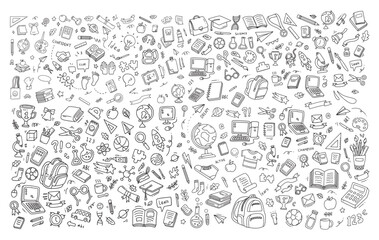Hand drawn of school elements. Doodle of back to school sketch