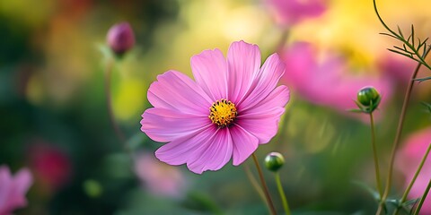 Obraz premium a pink flower with yellow center