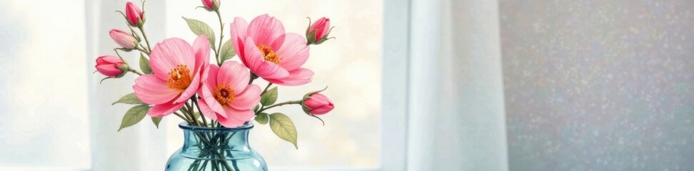 Delicate watercolor floral arrangement in vase , arrangement, floral