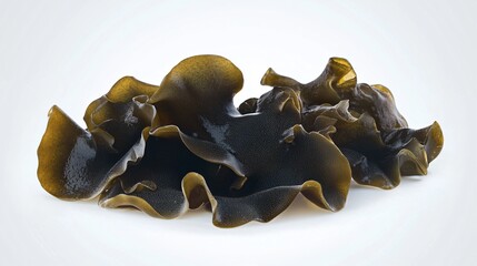 Pile of brown, wavy, ear-like fungi. Fresh, organic, and edible. Detailed textures