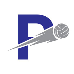 Initial Letter P Volleyball Logo Design With Speed Symbol. Volleyball Logo For Academy and Club Sign