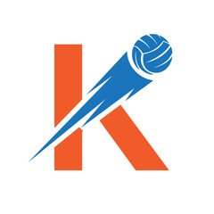 Initial Letter K Volleyball Logo Design With Speed Symbol. Volleyball Logo For Academy and Club Sign