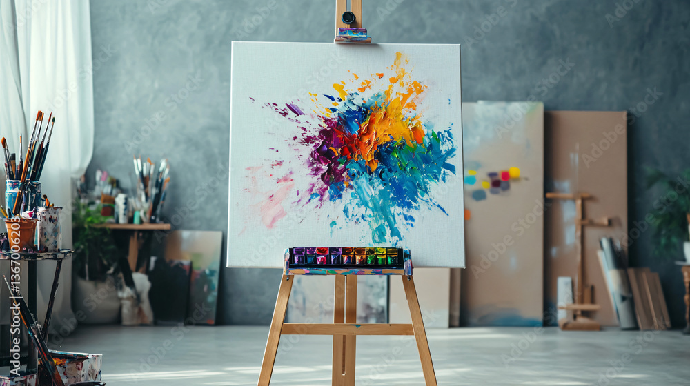 Poster an artistic masterpiece featuring cascading color flows that drip and blend harmoniously on a blank 