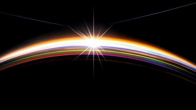 Colorful sunrise over planet, space background, abstract art, website header