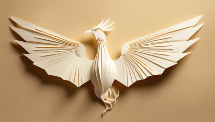 minimalist paper phoenix with elegant wings, showcasing intricate details and graceful design, evokes sense of rebirth and creativity