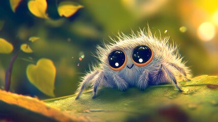Adorable Fuzzy Jumping Spider on a Leaf