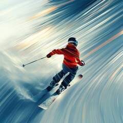 Obraz premium Skier in Motion on Snowy Mountain Slope