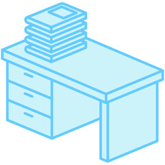 Desk isometric 3D blue color icon, mini illustration. use for modern concept, print, UI, UX kit, web and app development. Vector EPS 10, related to learning and education, science
