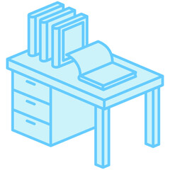 Desk isometric 3D blue color icon, mini illustration. use for modern concept, print, UI, UX kit, web and app development. Vector EPS 10, related to learning and education, science