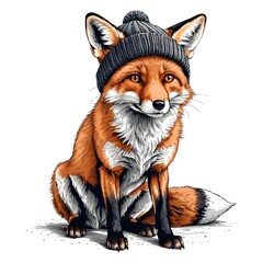 Fototapeta premium Stylish Fox in Winter Beanie