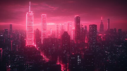 Neon Cityscape at Dusk: A Futuristic Metropolis in Pink Hues