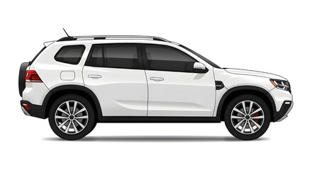 Naklejka premium A vector illustration of a modern white SUV in a side view, featuring sleek design, tinted windows, and silver alloy wheels. Perfect for automotive concepts, transportation themes, and digital artwort