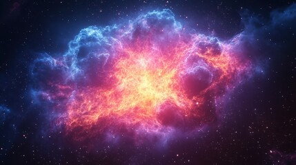 Naklejka premium Cosmic Nebula: A Fiery Dance of Celestial Colors