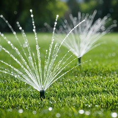 Sprinkler Watering Green Grass