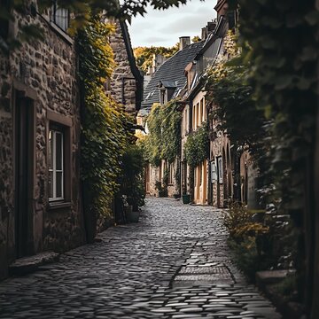 Fototapeta A cobblestone street in an old European town