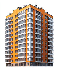 Fototapeta premium Tall orange apartment building with multiple balconies
