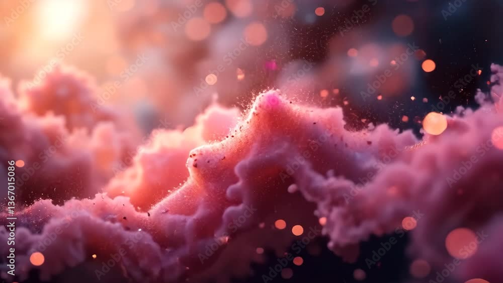 Poster abstract pink clouds with bokeh light effect on dark background dreamy surreal atmosphere