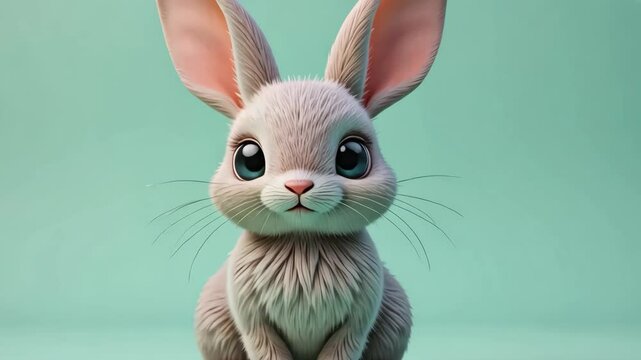 Adorable 3D Rendered Bunny Rabbit on Mint Green Background