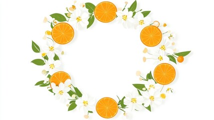 Citrus fruit and flowers frame, decorative background, use for packaging, posters