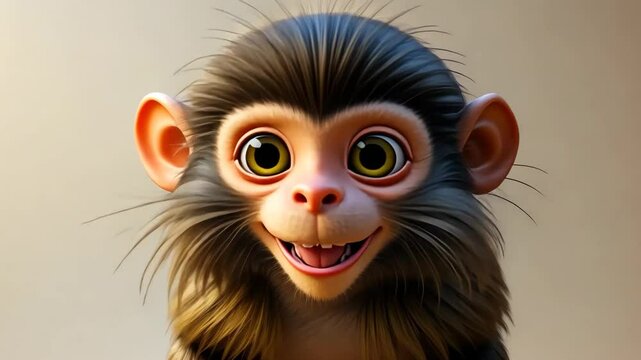 Adorable Cartoon Monkey with Large Eyes Smiling on Neutral Background