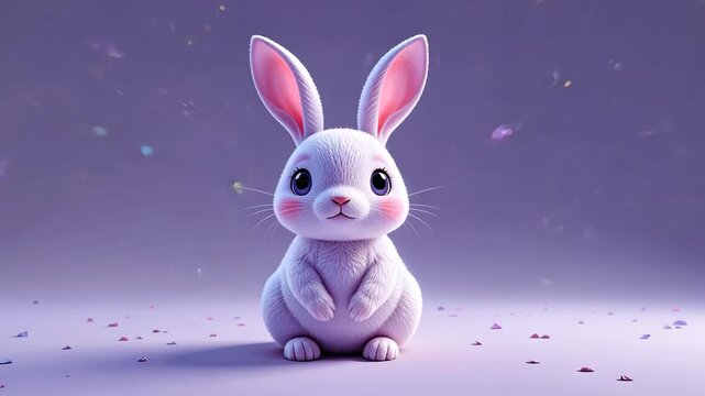 Adorable Fluffy White Bunny Rabbit on Lavender Background