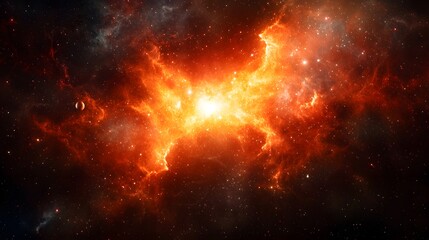 Fototapeta premium Dynamic starforming region intense red and orange nebula in space