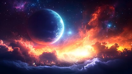 Cosmic nebula exploration outer space digital artwork vibrant environment wide view epic journey