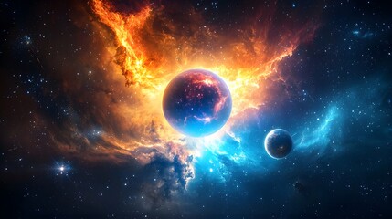 Obraz premium Galactic wonders nebula filaments and planets in cosmic space digital art vibrant universe