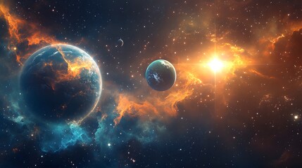 Obraz premium Cosmic exploration vibrant nebula and celestial bodies in a magnificent universe