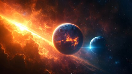 Celestial event vibrant nebula and planets outer space digital art cosmic view cosmic wonders