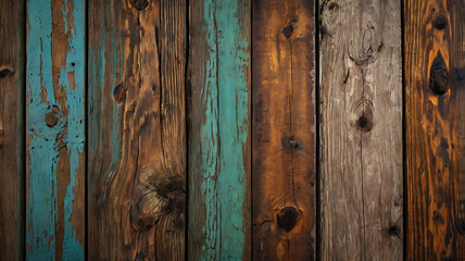 Weathered wooden wall and door with old blue planks and rough wood texture