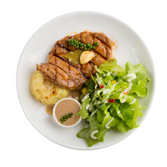 Black pepper pork steak, Roasted pork steak isolated on a transparent background.