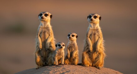 Fototapeta premium Golden Hour Meerkat Family Portrait