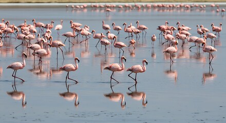 Fototapeta premium A Majestic Gathering: Flamingos in their Natural Habitat