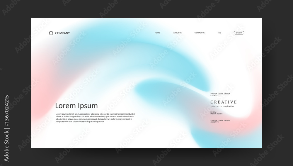 Poster abstract wave futuristic design of landing page. retro fluid gradient website design