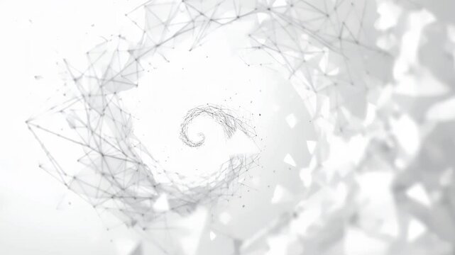 White Spiral Particle Structure with Digital Lines on Gray