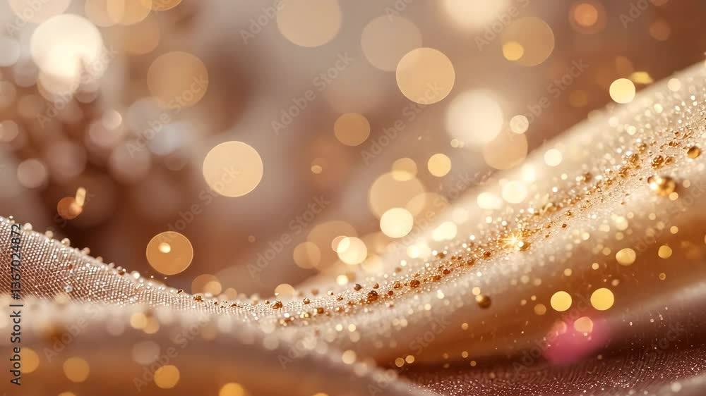Poster elegant gold fabric shimmering with bokeh lights in abstract festive background