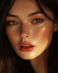 Shiny healthy hair texture for beauty product, elegant advertising background with shiny healthy hair concept Close-up portrait of a beautiful young woman.