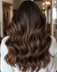 Fototapeta premium Shiny healthy hair texture for beauty product, elegant advertising background with shiny healthy hair concept Stylish wavy hair with vibrant highlights.