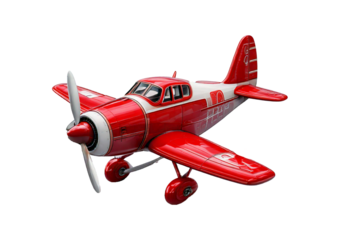 Red and white toy plane 3D isolated on transparent or white background