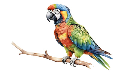Fototapeta premium Vibrant Watercolor Parrot on Branch Perched with Colorful Plumage Artwork